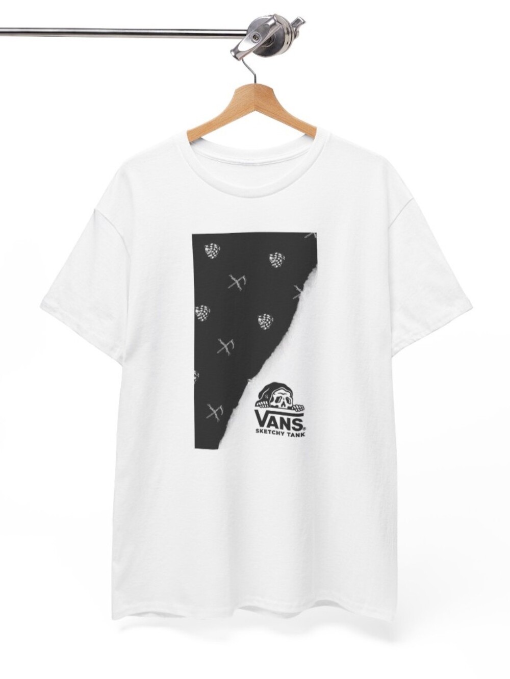 Vans X Sketchy Tank In White Tee with Black Graphic Panel